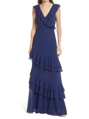 LULUS Majesty Ruffle Gown Navy Blue wedding guest formal